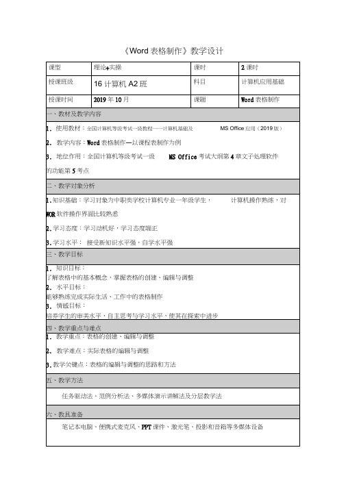 教学设计_WORD表格的制作