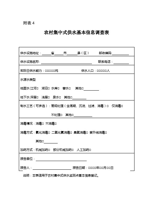 附表4农村集中式供水单位调查表