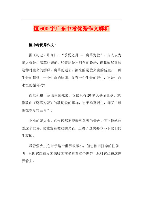 恒600字广东中考优秀作文解析