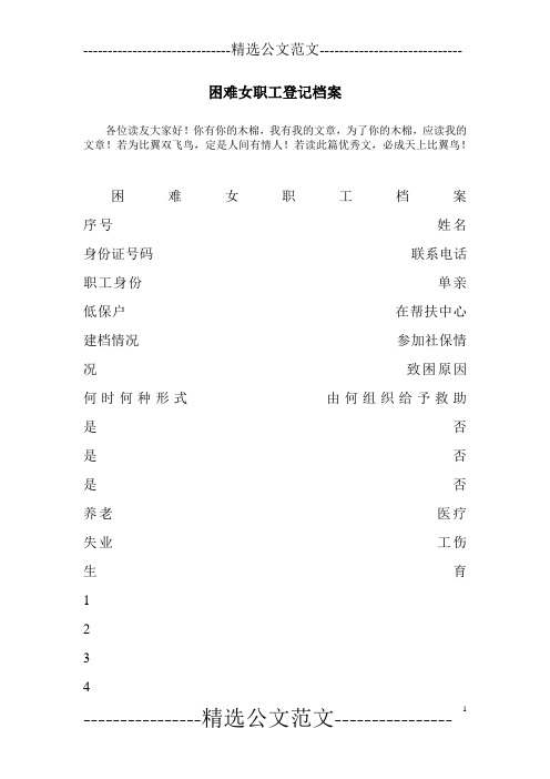 困难女职工登记档案