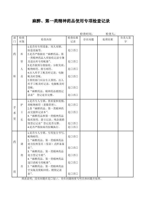 精、麻药专项检查记录
