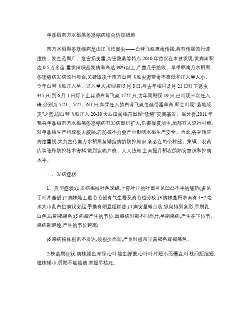 单季稻南方水稻黑条矮缩病综合防治技.