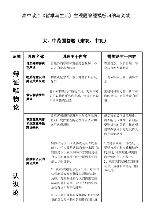 2023年高中政治哲学与生活主观题答题模板归纳与突破