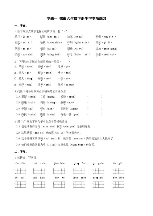 2020年部编版六年级下册语文生字专项练习