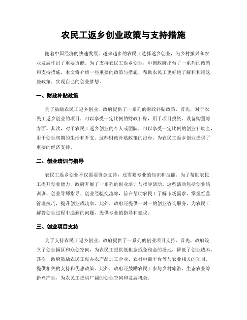 农民工返乡创业政策与支持措施