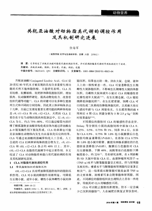 共轭亚油酸对动物脂类代谢的调控作用及其机制研究进展