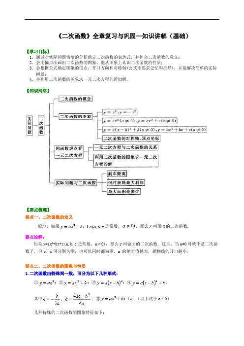 2019华东师大初中数学九年级下册《二次函数》全章复习与巩固—知识讲解(基础)
