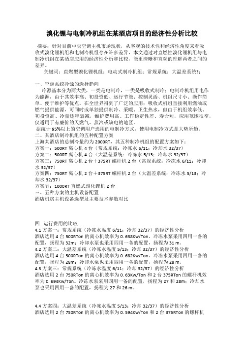溴化锂与电制冷机组在某酒店项目的经济性分析比较