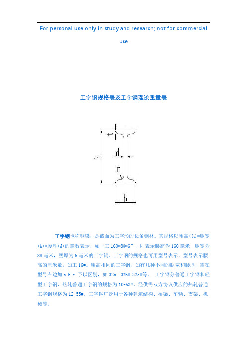 工字钢尺寸规格表