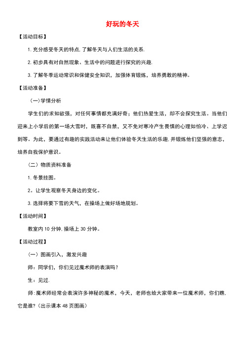 一年级品德与生活上册好玩的冬天教案2北师大版