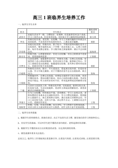 阜阳十中临界生工作方案