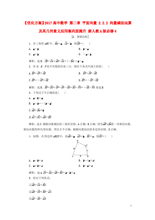 优化方案高中数学第二章平面向量2.2.2向量减法运算及其几何意义应用案巩固提升新人教A版必修4