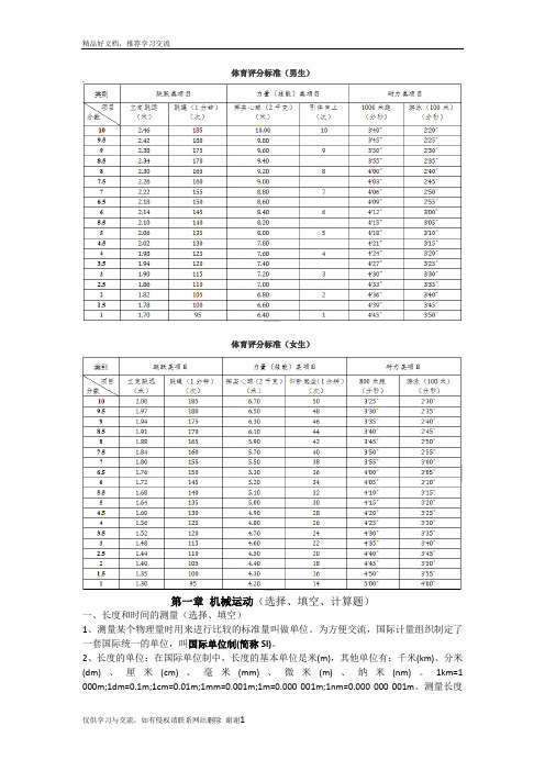 最新浙江体育高考评分标准