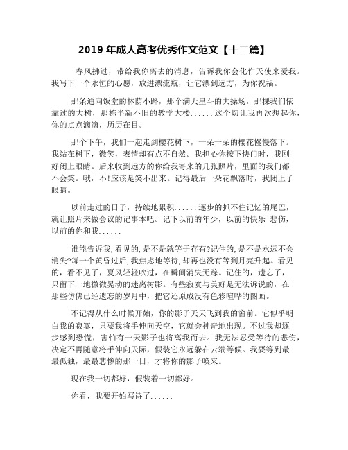 2019年成人高考优秀作文范文【十二篇】