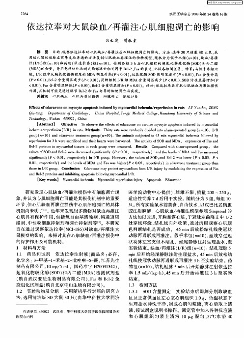依达拉奉对大鼠缺血／再灌注心肌细胞凋亡的影响