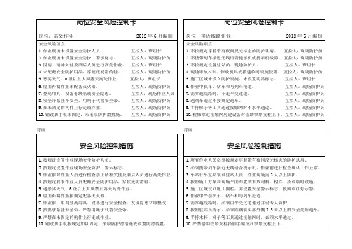 铁路岗位风险控制卡