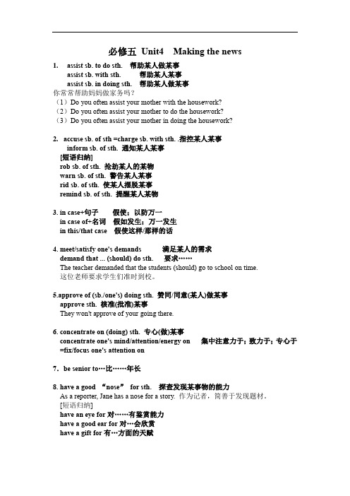 高中英语 必修五 Unit4  Making the news 语言点
