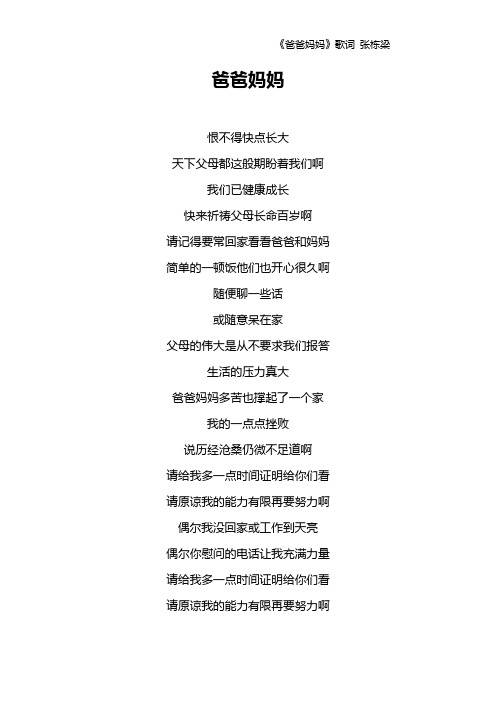 《爸爸妈妈》歌词 张栋梁