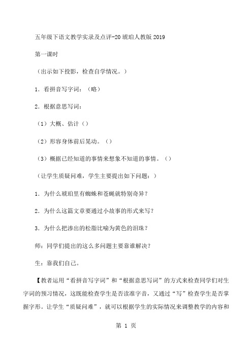 五年级下语文教学实录及点评20琥珀_人教版-word文档资料