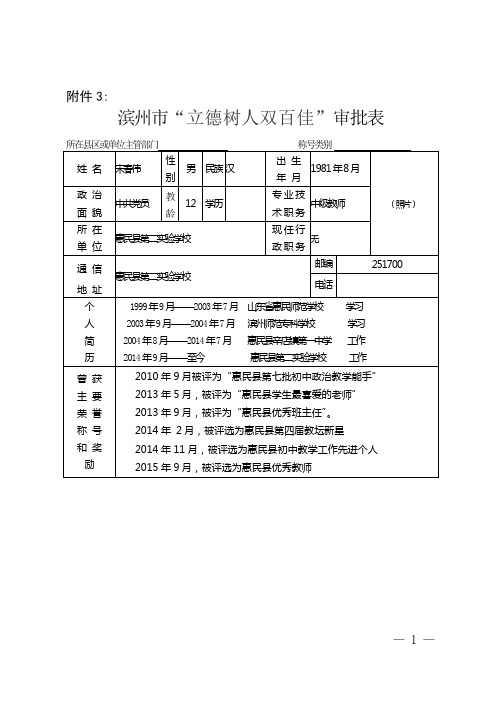 “立德树人双百佳”评选有关表格