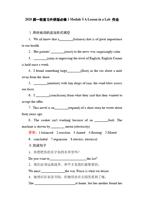 2020届一轮复习外研版必修1 Module 5 A Lesson in a Lab 作业(4页word版)