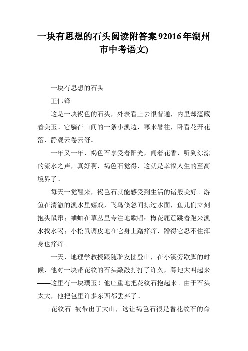 一块有思想的石头阅读附答案92016年湖州市中考语文)