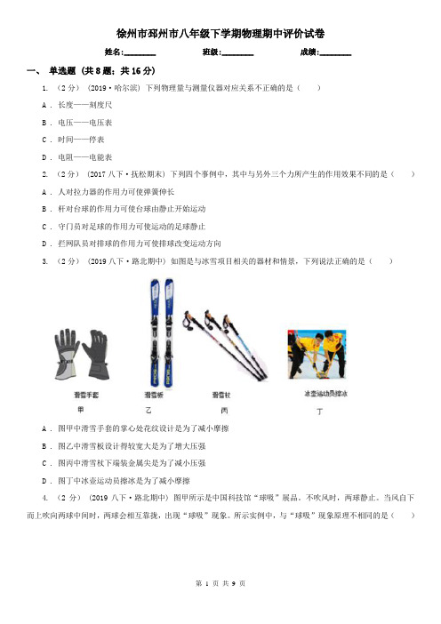 徐州市邳州市八年级下学期物理期中评价试卷
