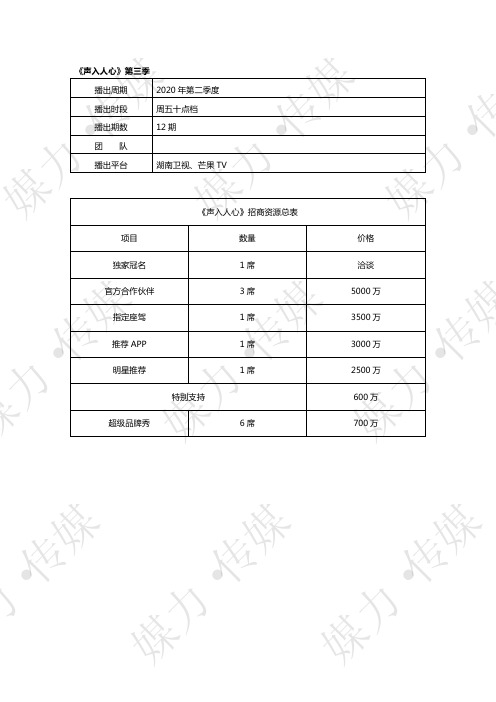 湖南卫视《声入人心》第三季广告招商资源—媒力·传媒