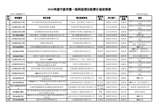 2016年宁波市第一批科技项目汇总表-结转等