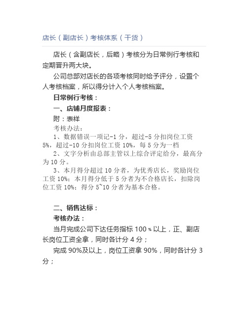 店长(副店长)考核体系