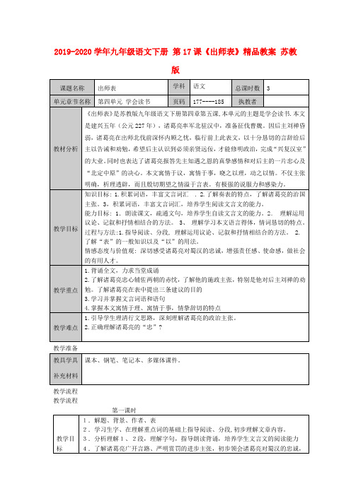 2019-2020学年九年级语文下册 第17课《出师表》精品教案 苏教版.doc