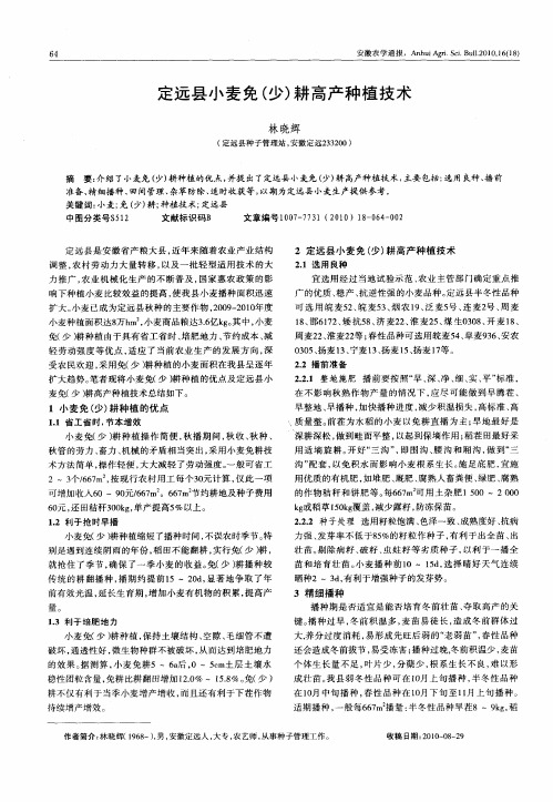 定远县小麦免(少)耕高产种植技术
