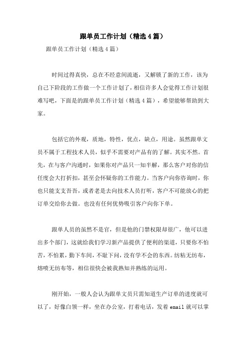2020年跟单员工作计划(精选4篇)
