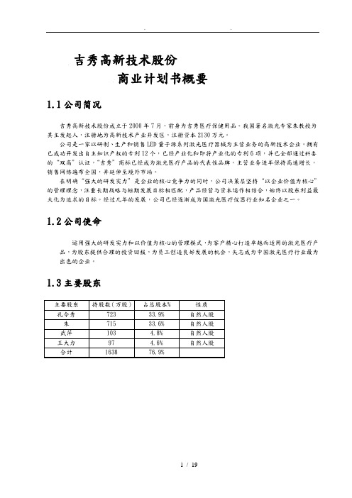 高新技术股份公司商业实施计划书