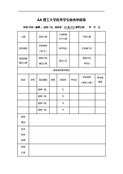 AA理工大学优秀学生宿舍申报表