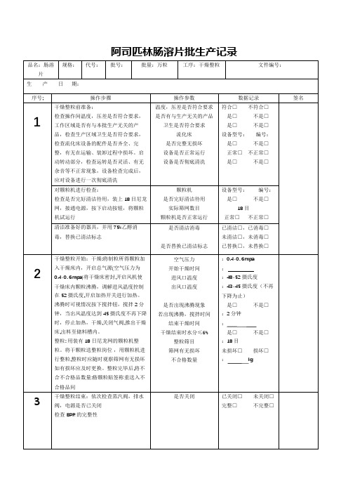 阿司匹林肠溶片批生产记录