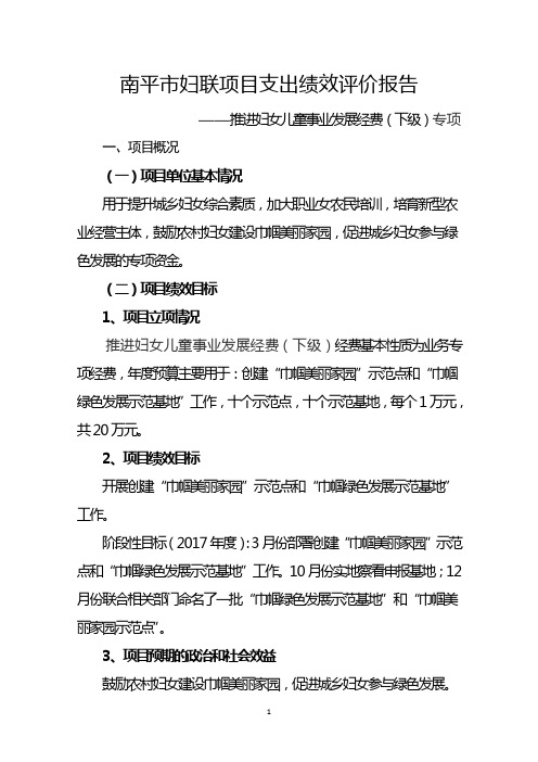 南平市妇联项目支出绩效评价报告
