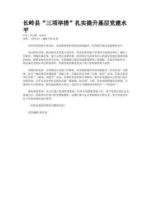 长岭县“三项举措”扎实提升基层党建水平