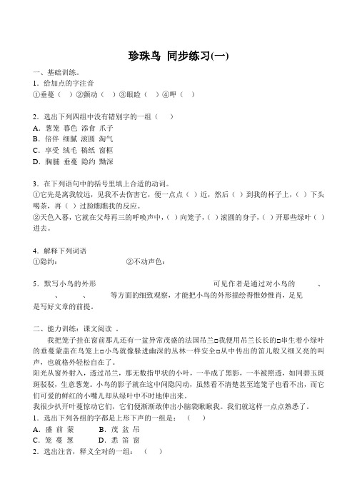 七年级语文珍珠鸟 同步练习(一)新人教版