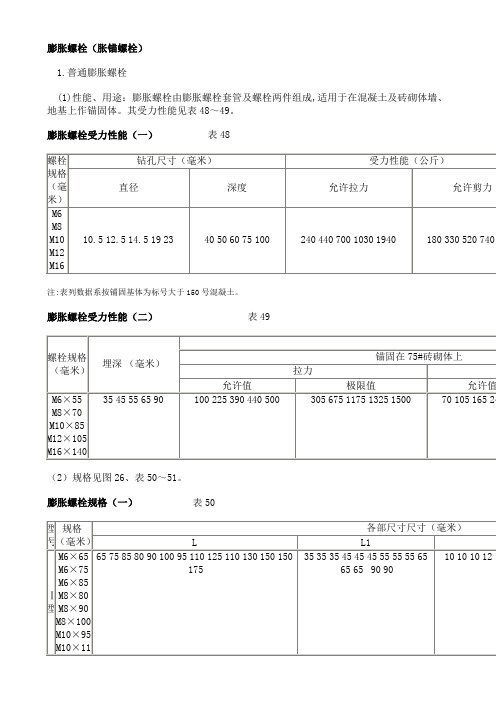 膨胀螺栓规格及性能
