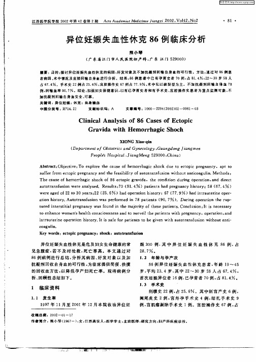 异位妊娠失血性休克86例临床分析
