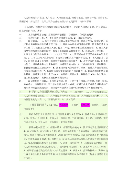 人力资源是六大模块