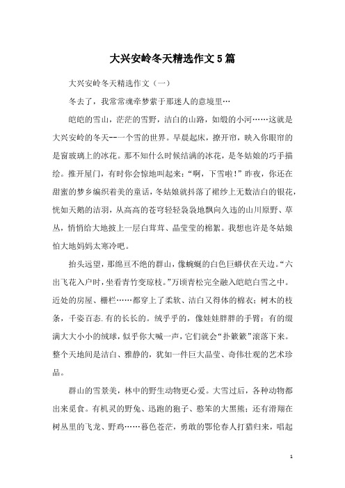 大兴安岭冬天精选作文5篇