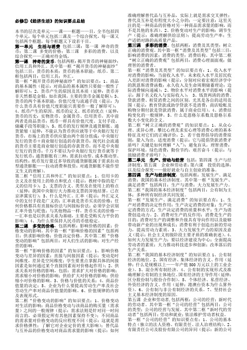 高中政治必修1-4知识归纳(附考纲)