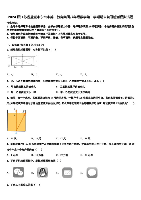 2024届江苏省盐城市东台市第一教育集团八年级数学第二学期期末复习检测模拟试题含解析