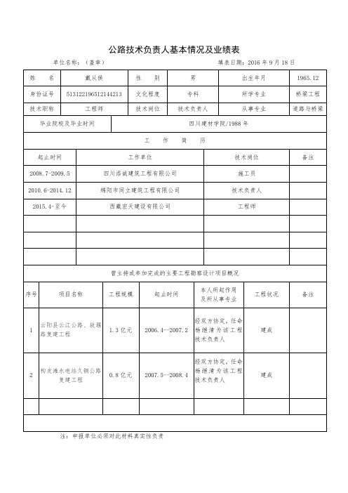 技术负责人业绩表
