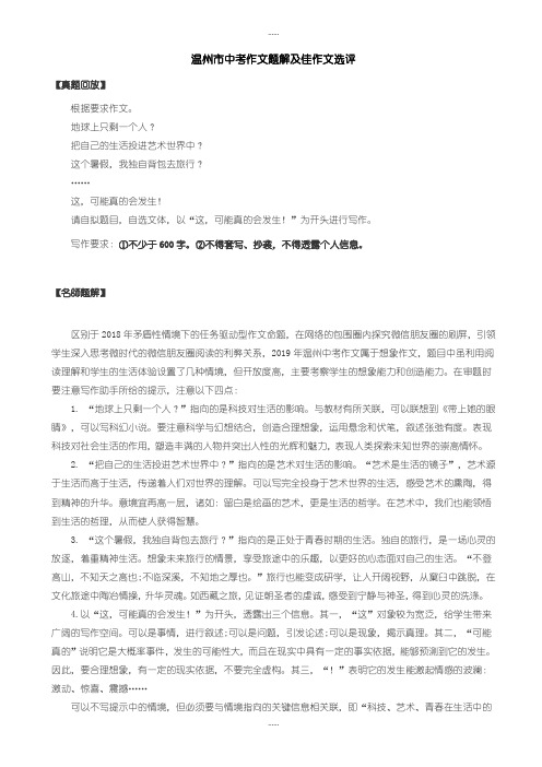 精编2019级温州市中考作文题解及佳作文选评