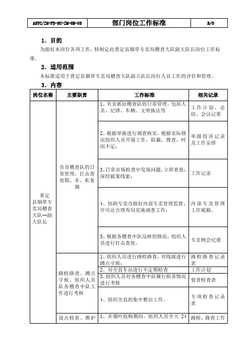 稽查副大队长岗位标准