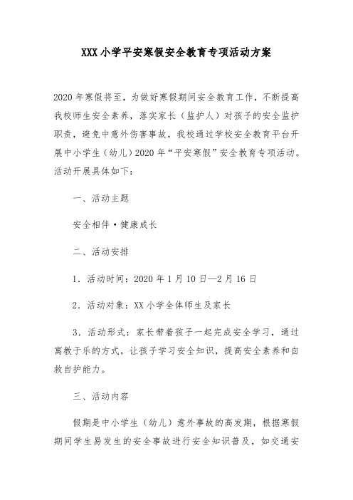 小学平安寒假安全教育专项活动方案