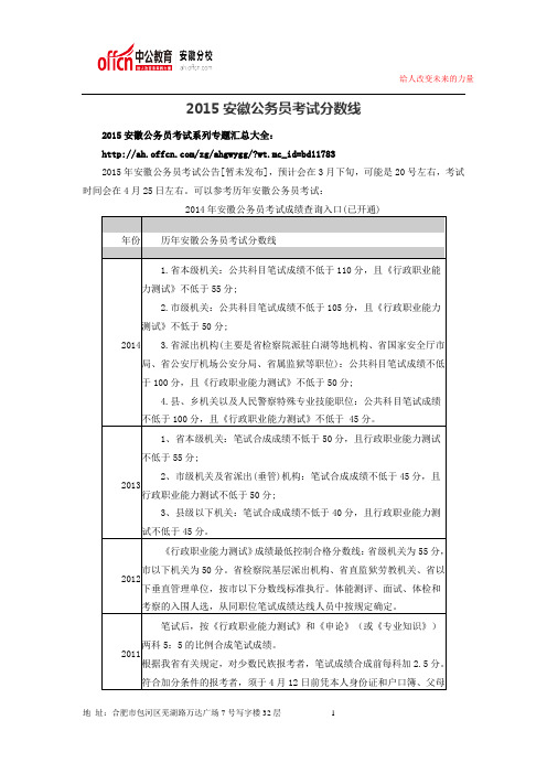 2015安徽公务员考试分数线